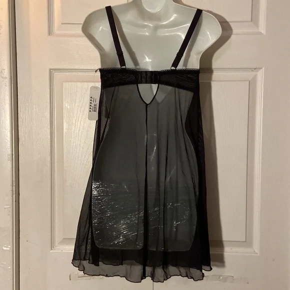 FREYA Set Twin Black/Noir Slip Babydoll Mesh Nylon Embroidered Bra sz 30 G NWT